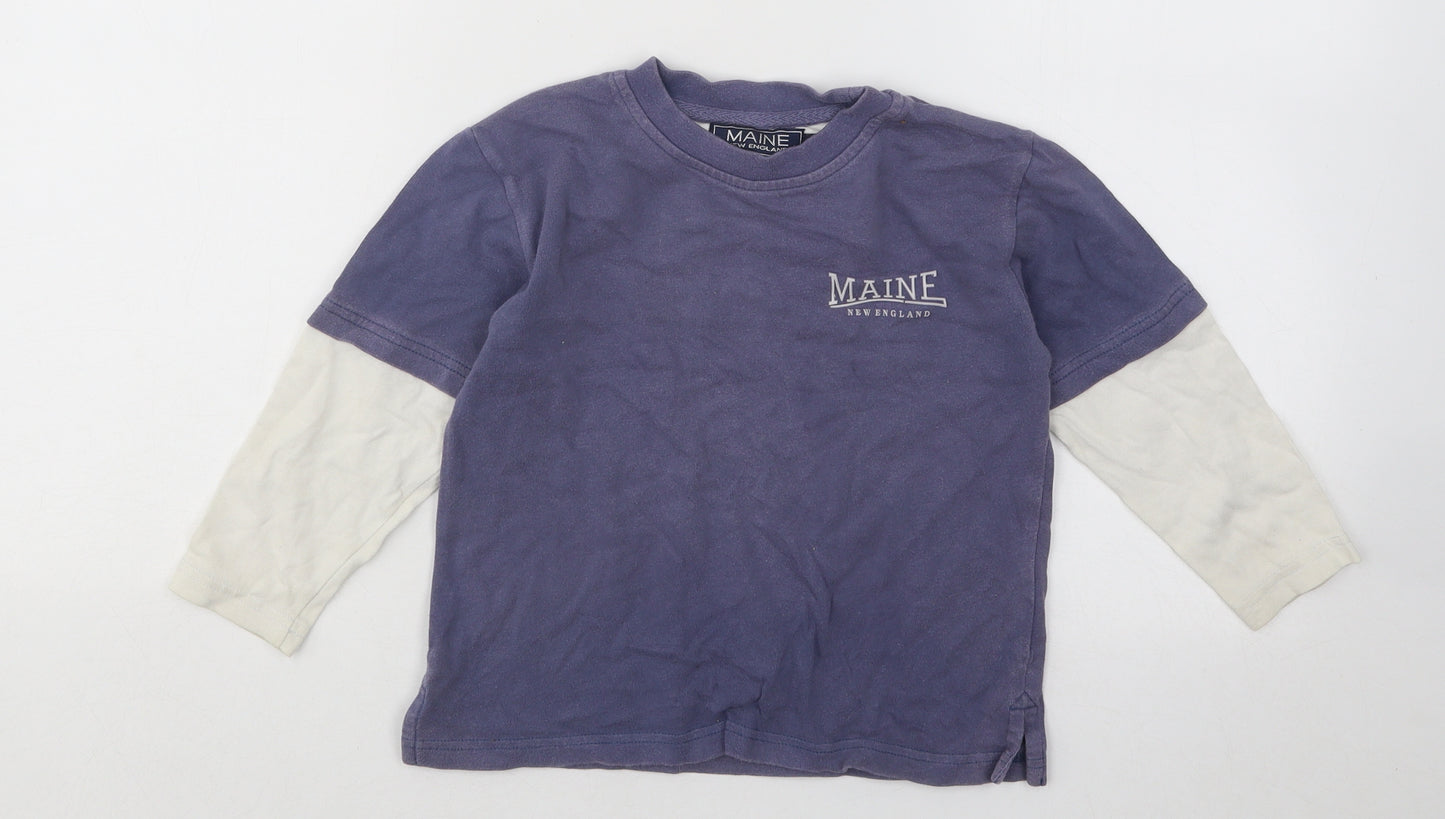 Maine Boys Blue Cotton Basic T-Shirt Size 3-4 Years Round Neck Pullover