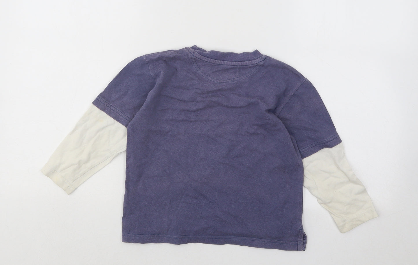 Maine Boys Blue Cotton Basic T-Shirt Size 3-4 Years Round Neck Pullover