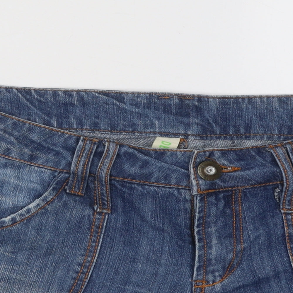 Primark Womens Blue Cotton Hot Pants Shorts Size 14 Regular Button