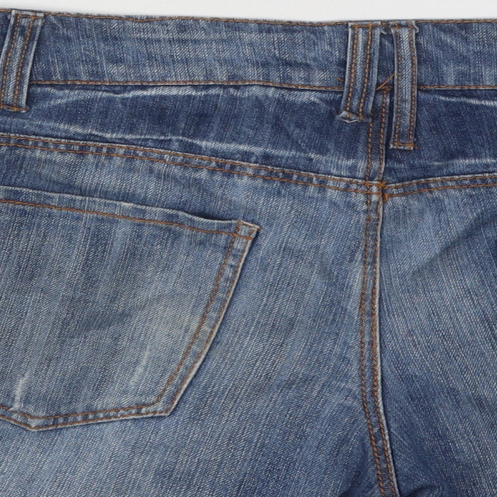 Primark Womens Blue Cotton Hot Pants Shorts Size 14 Regular Button