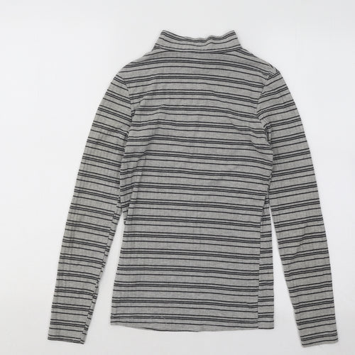 Primark Womens Grey Mock Neck Striped Cotton Pullover Jumper Size 4