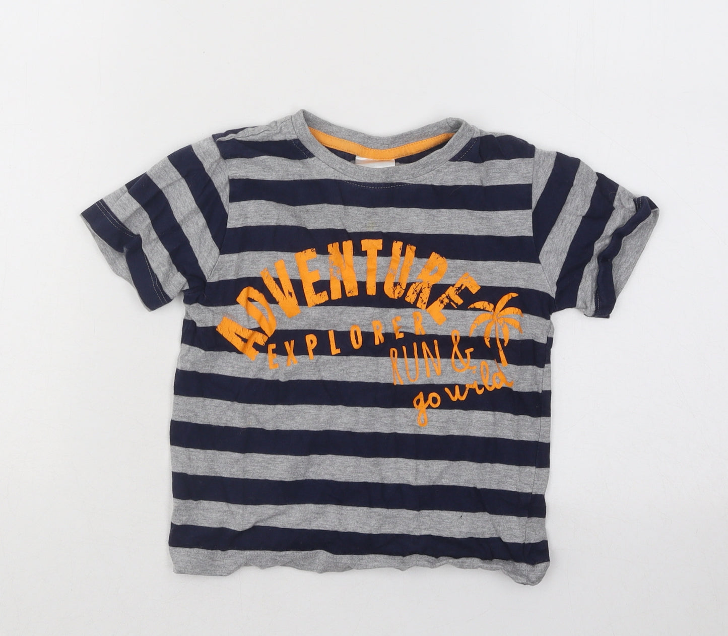 Urban Rascals Boys Blue Striped Cotton Basic T-Shirt Size 3-4 Years Round Neck Pullover - Adventure