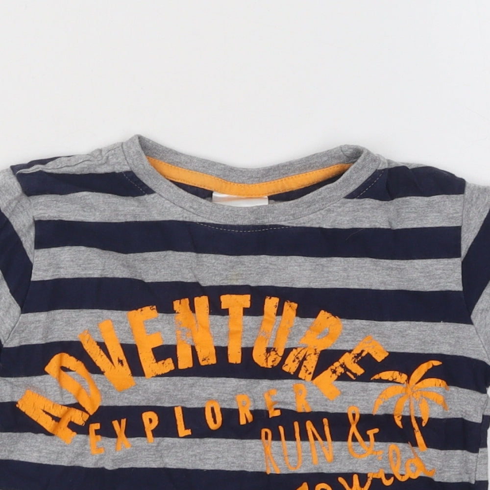 Urban Rascals Boys Blue Striped Cotton Basic T-Shirt Size 3-4 Years Round Neck Pullover - Adventure