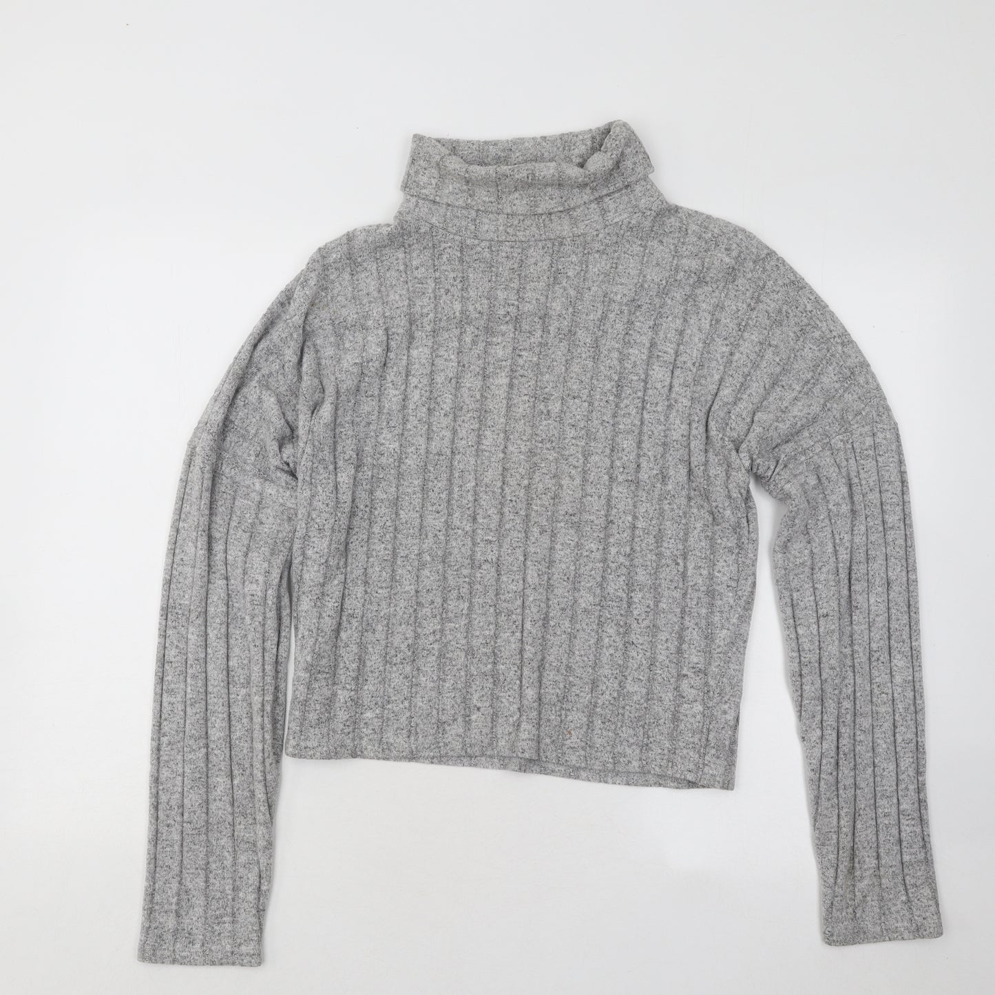New Look Womens Grey Roll Neck Striped Viscose Pullover Jumper Size L
