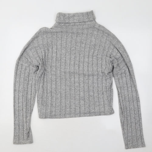New Look Womens Grey Roll Neck Striped Viscose Pullover Jumper Size L
