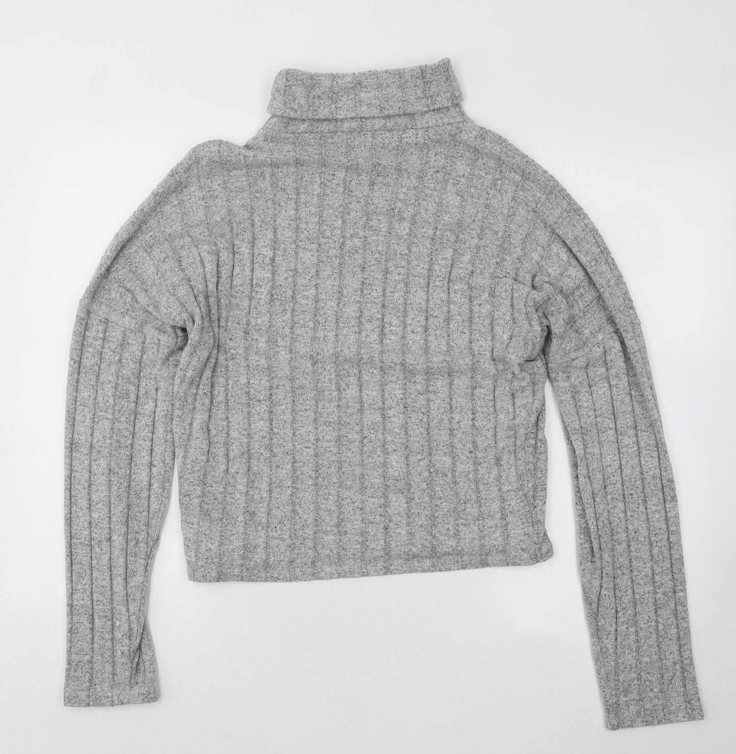 New Look Womens Grey Roll Neck Striped Viscose Pullover Jumper Size L