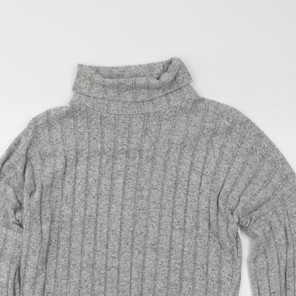 New Look Womens Grey Roll Neck Striped Viscose Pullover Jumper Size L