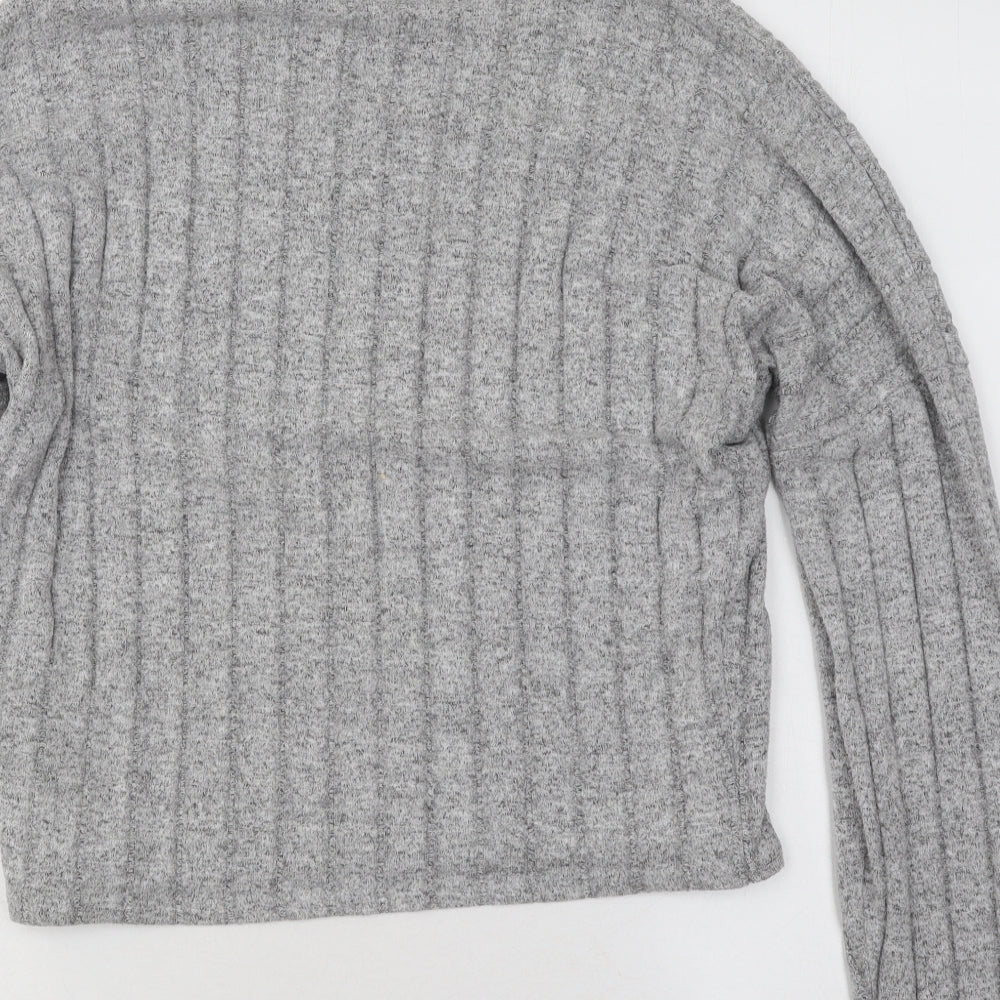 New Look Womens Grey Roll Neck Striped Viscose Pullover Jumper Size L