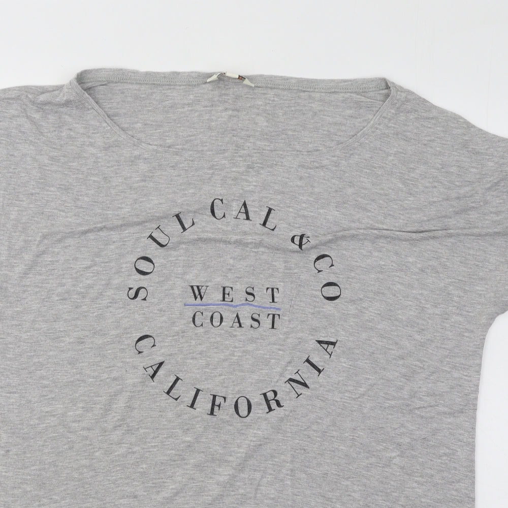 SoulCal&Co Womens Grey Cotton Basic T-Shirt Size 14 Boat Neck