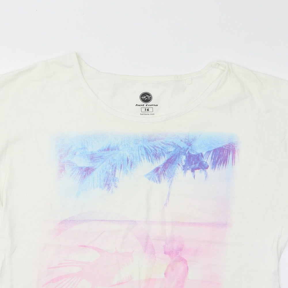 Hot Tuna Womens Multicoloured Cotton Basic T-Shirt Size 16 Round Neck - Surfer Palm Tree
