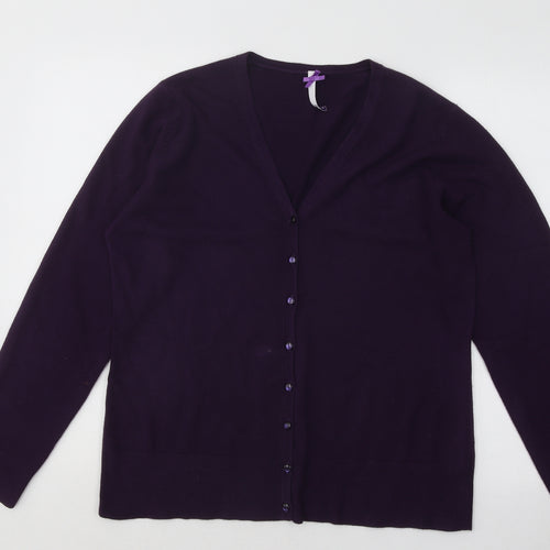 BHS Womens Purple V-Neck Acrylic Cardigan Jumper Size 16