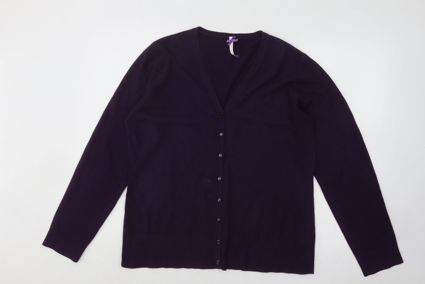 BHS Womens Purple V-Neck Acrylic Cardigan Jumper Size 16