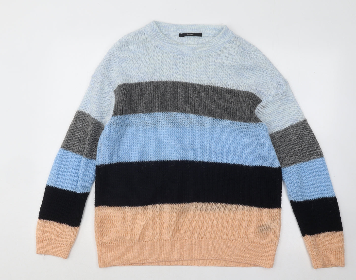 George Womens Multicoloured Round Neck Striped Acrylic Pullover Jumper Size 12