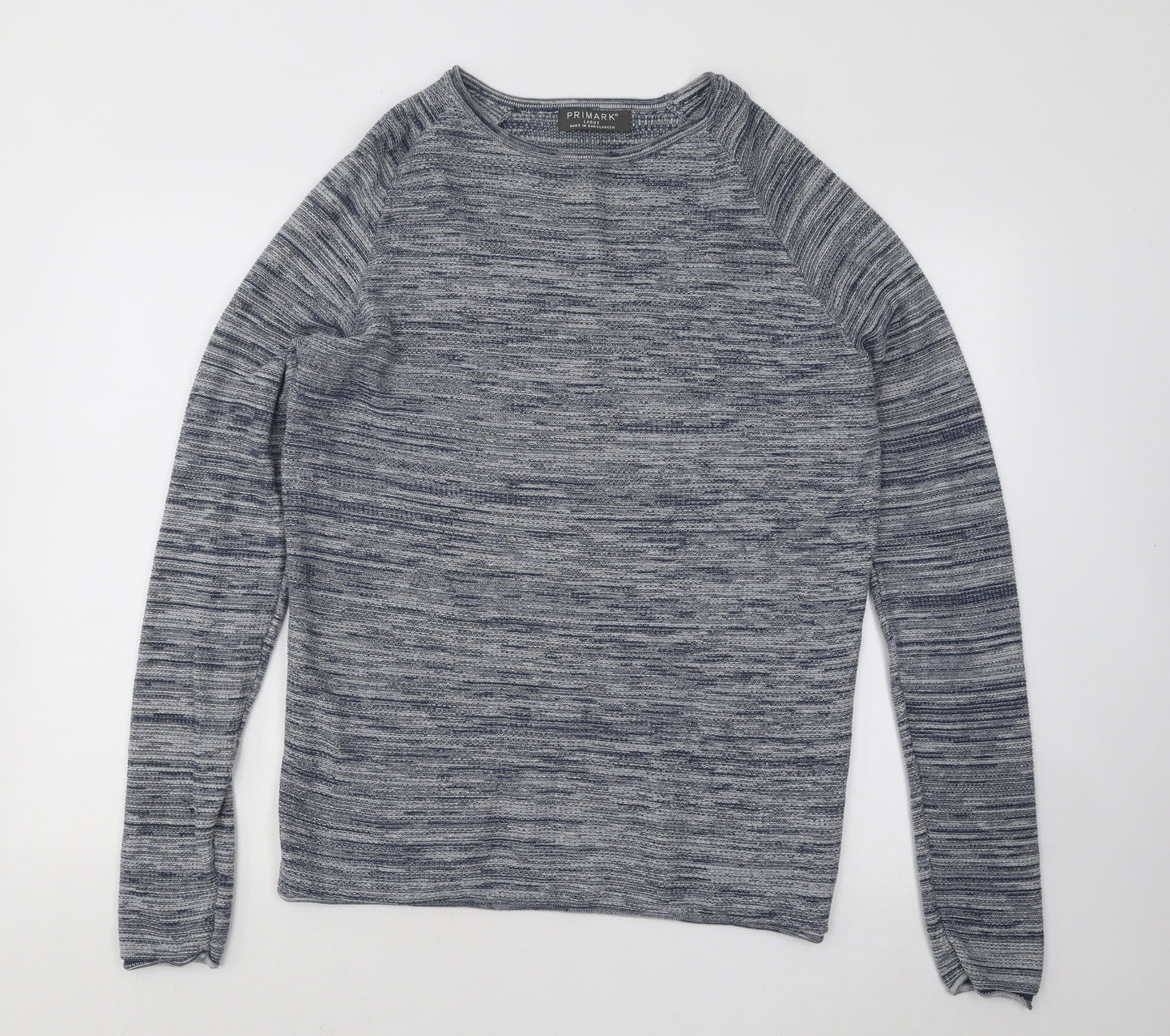 Primark Mens Blue Round Neck Geometric Cotton Pullover Jumper Size L