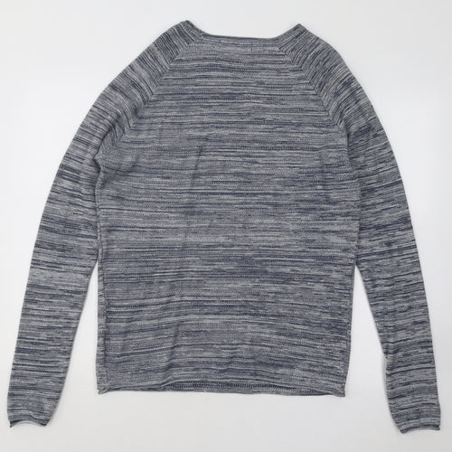 Primark Mens Blue Round Neck Geometric Cotton Pullover Jumper Size L