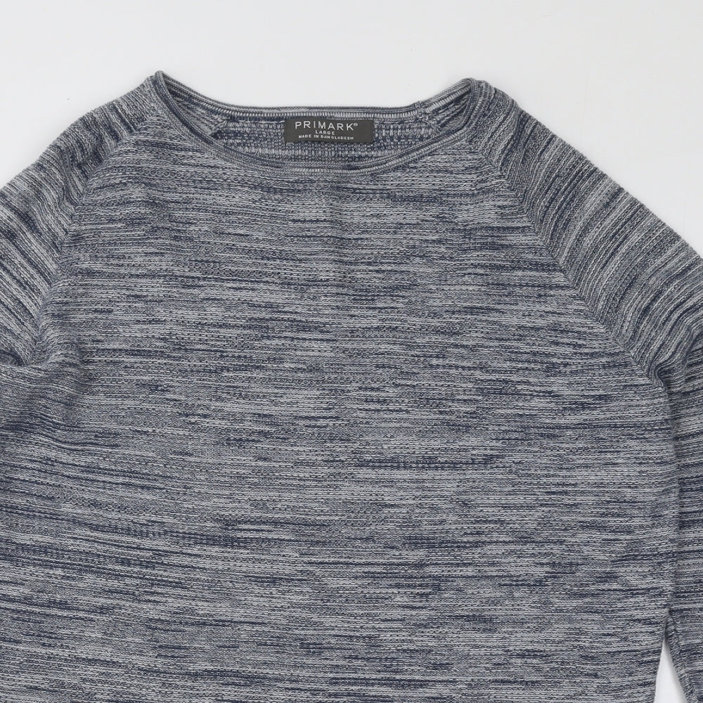 Primark Mens Blue Round Neck Geometric Cotton Pullover Jumper Size L