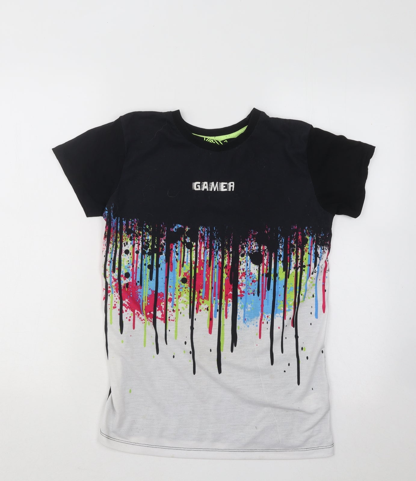 Urban Dept Boys Multicoloured Geometric Cotton Basic T-Shirt Size 12 Years Round Neck Pullover - Gamer