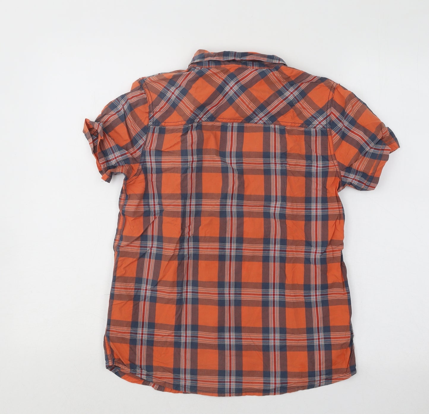F&F Boys Orange Plaid Cotton Basic Button-Up Size 12 Years Collared Button