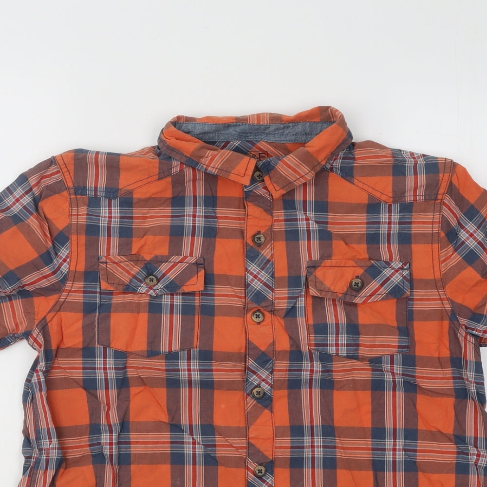 F&F Boys Orange Plaid Cotton Basic Button-Up Size 12 Years Collared Button