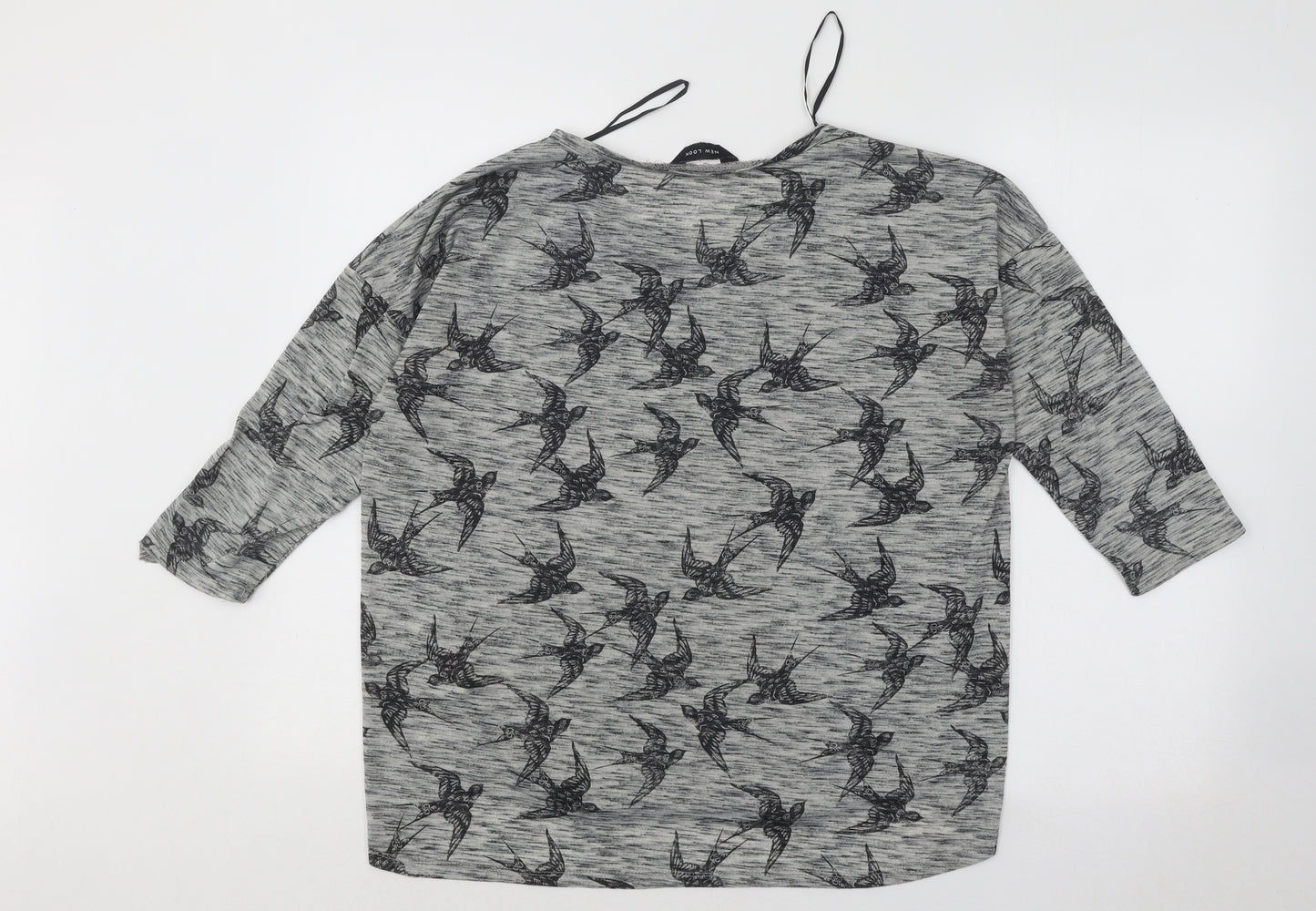 New Look Womens Grey Geometric Polyester Basic T-Shirt Size 14 Round Neck - Birds