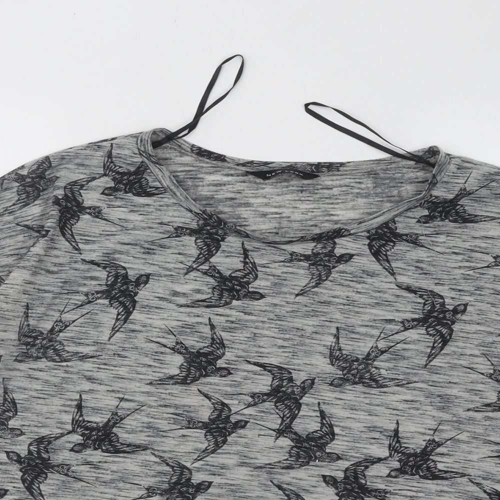 New Look Womens Grey Geometric Polyester Basic T-Shirt Size 14 Round Neck - Birds