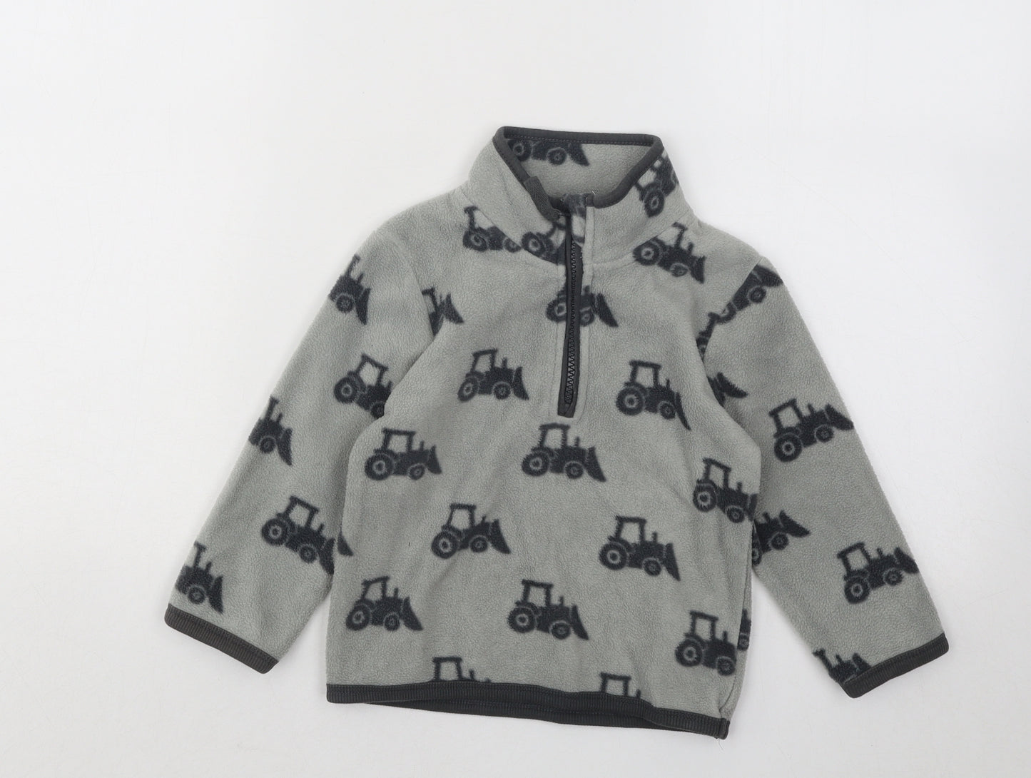 George Boys Grey Geometric Polyester Pullover Jumper Size 18-24 Months Zip - Tractors