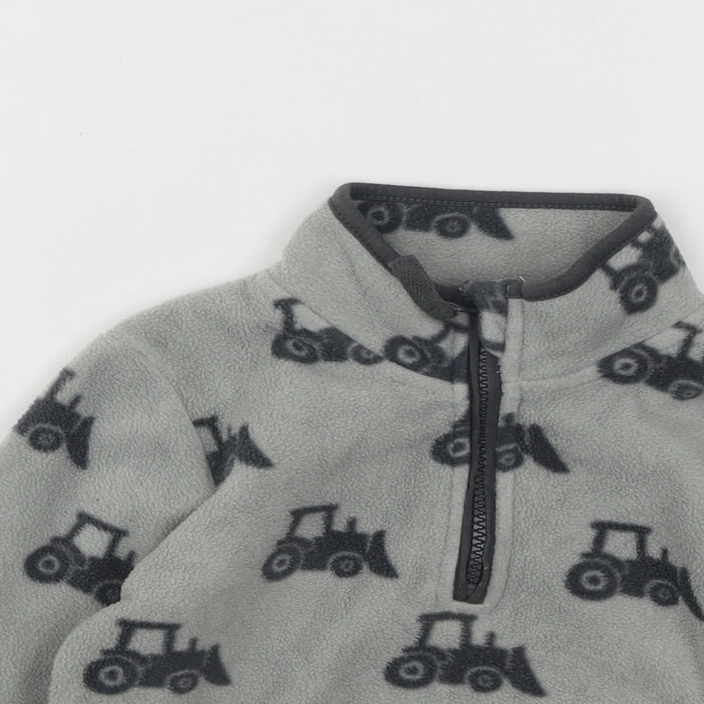 George Boys Grey Geometric Polyester Pullover Jumper Size 18-24 Months Zip - Tractors