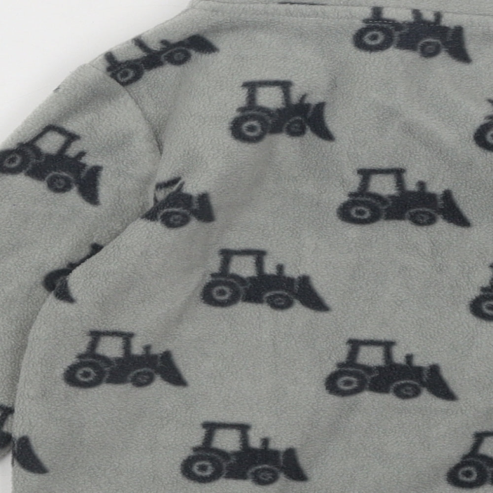 George Boys Grey Geometric Polyester Pullover Jumper Size 18-24 Months Zip - Tractors
