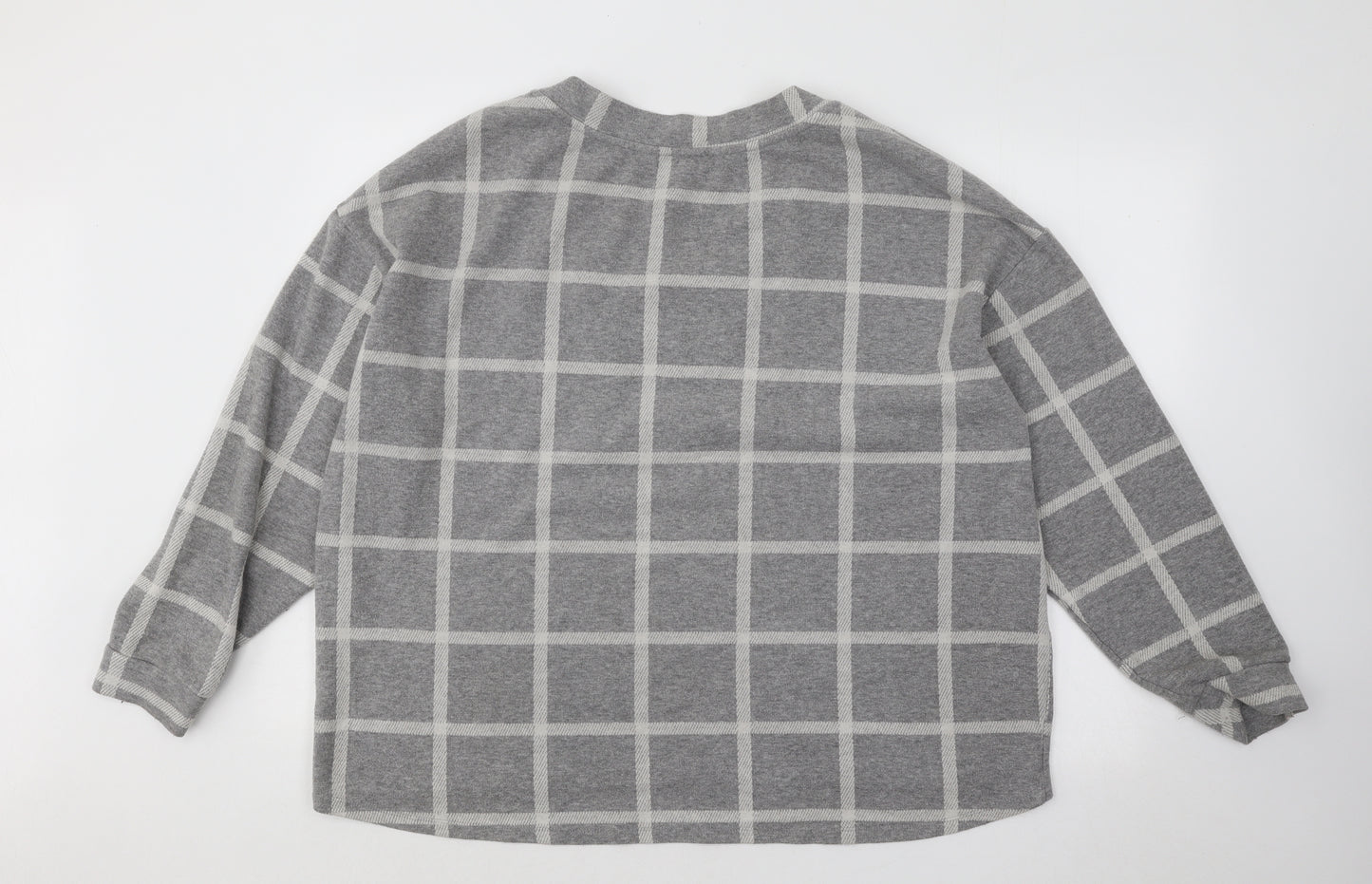 River Island Womens Grey V-Neck Check Cotton Pullover Jumper Size 16