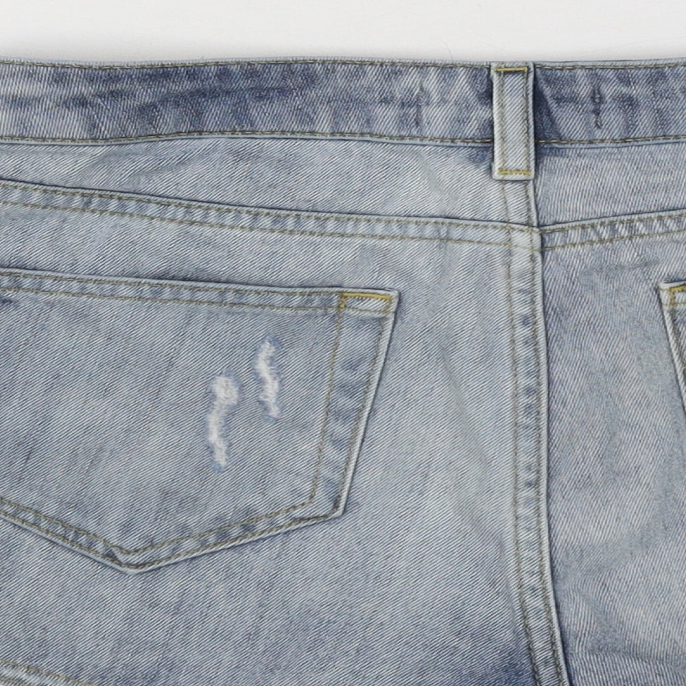 South Womens Blue Geometric Cotton Hot Pants Shorts Size 8 Regular Button - Distressed