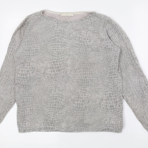 Marks and Spencer Womens Grey Boat Neck Animal Print Angora Pullover Jumper Size 16