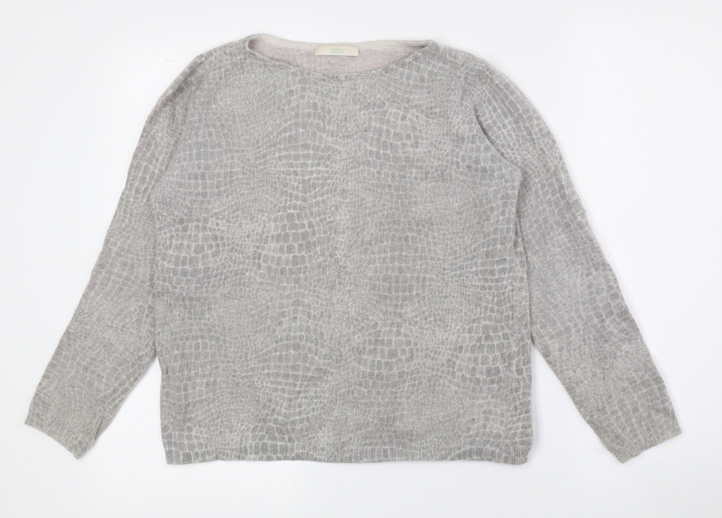 Marks and Spencer Womens Grey Boat Neck Animal Print Angora Pullover Jumper Size 16