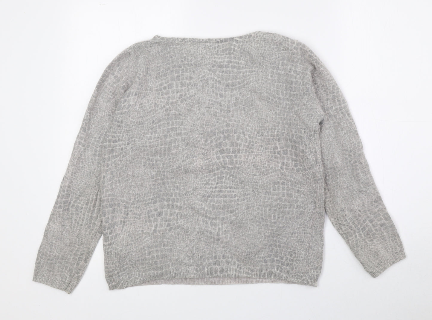 Marks and Spencer Womens Grey Boat Neck Animal Print Angora Pullover Jumper Size 16
