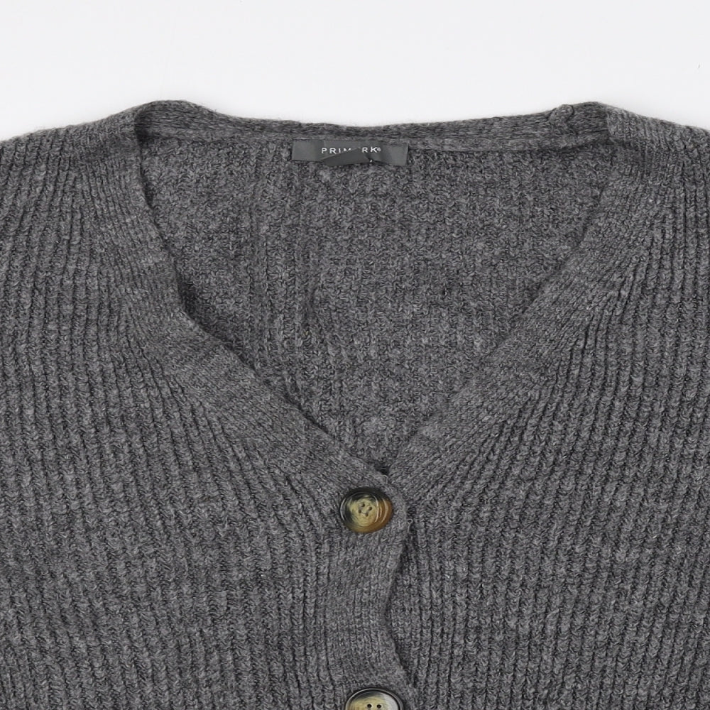 Primark Womens Grey V-Neck Polyester Cardigan Jumper Size XL