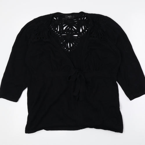 Moda Womens Black V-Neck 100% Cotton Cardigan Jumper Size 18 - Tie String