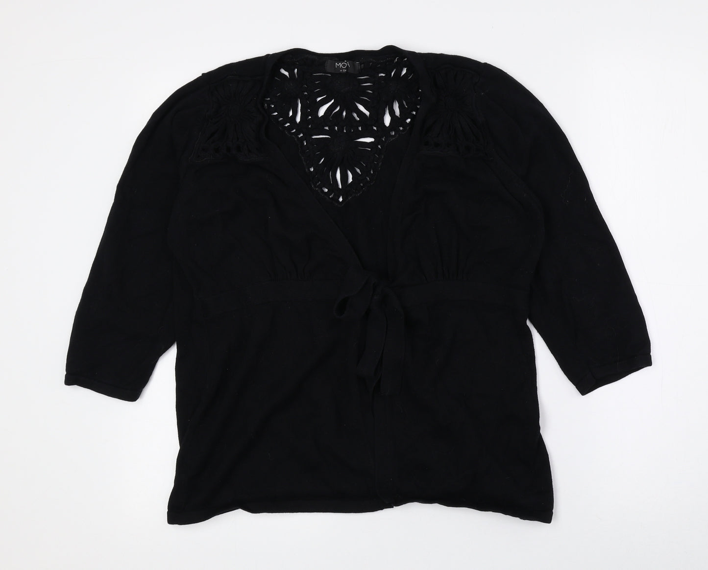 Moda Womens Black V-Neck 100% Cotton Cardigan Jumper Size 18 - Tie String