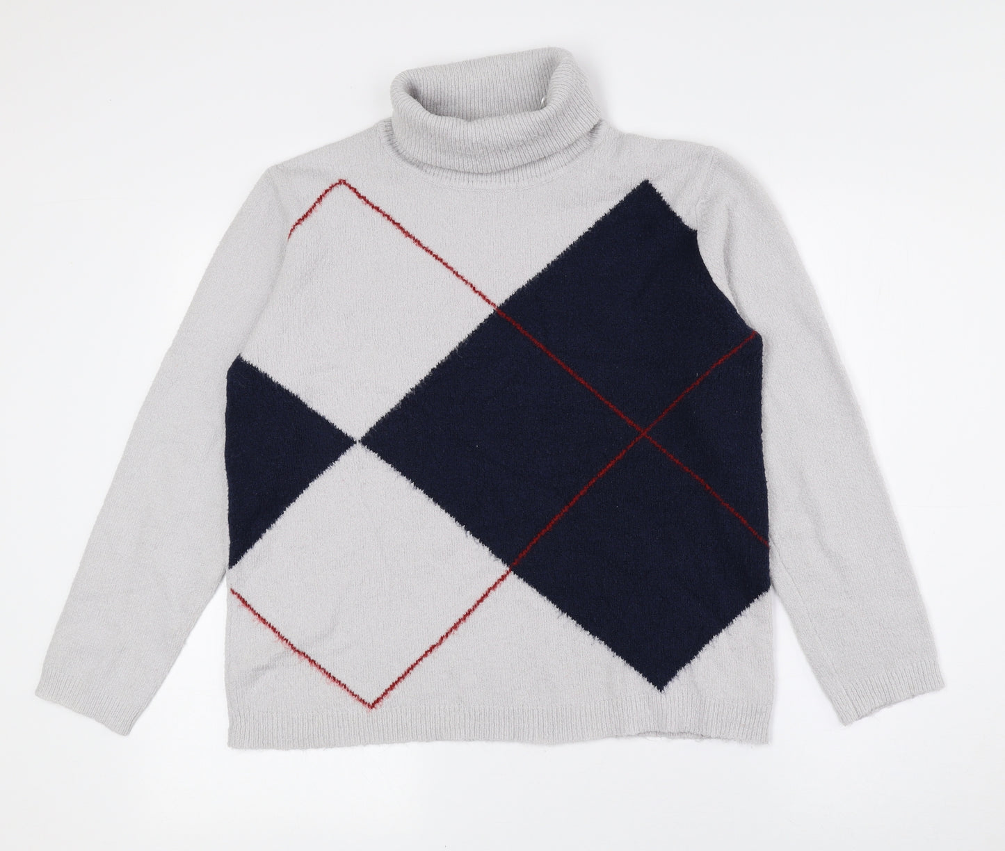 Damart Womens Multicoloured Roll Neck Argyle/Diamond Acrylic Pullover Jumper Size 14