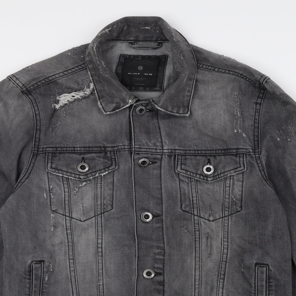 Zara Mens Grey Jacket Size M Button - Distressed