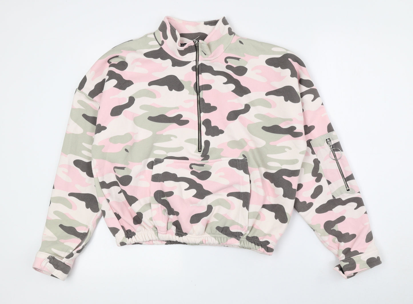 Select Womens Multicoloured High Neck Camouflage Cotton Full Zip Jumper Size L