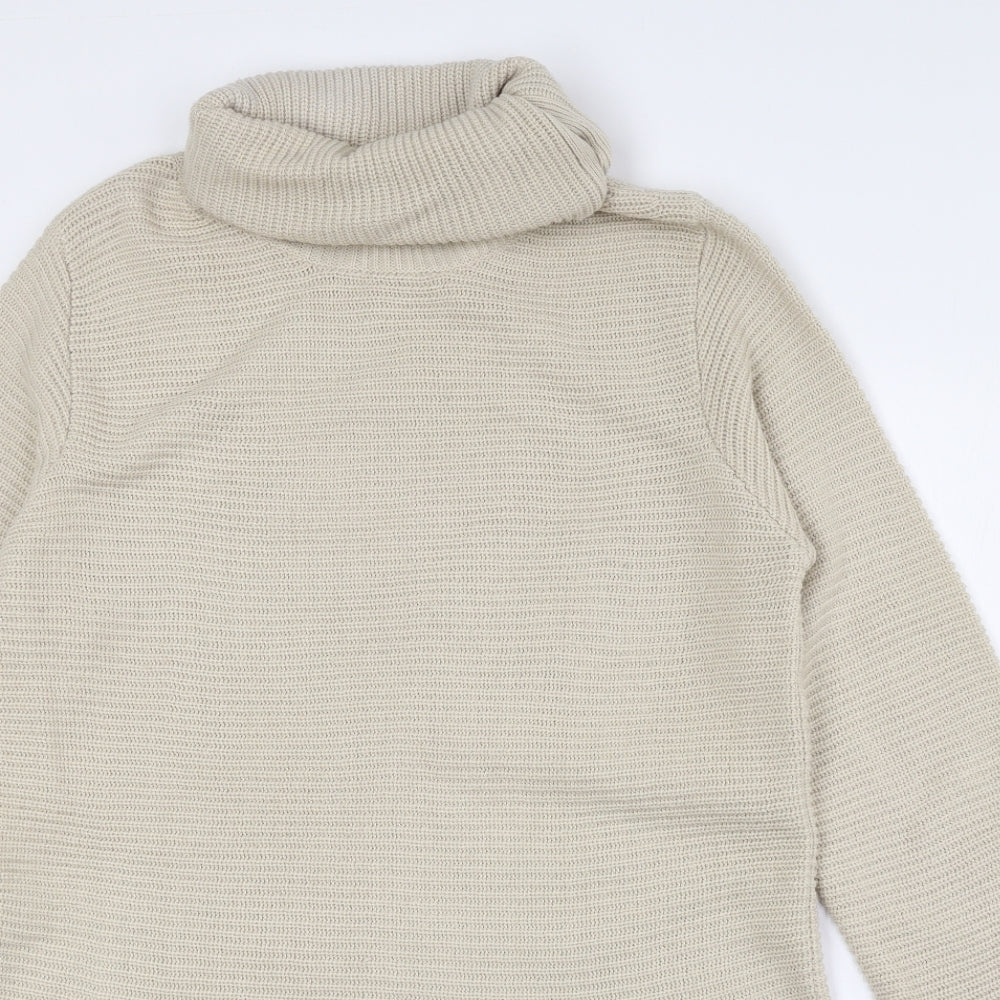BHS Womens Beige Acrylic Jumper Dress Size 16 Roll Neck Button