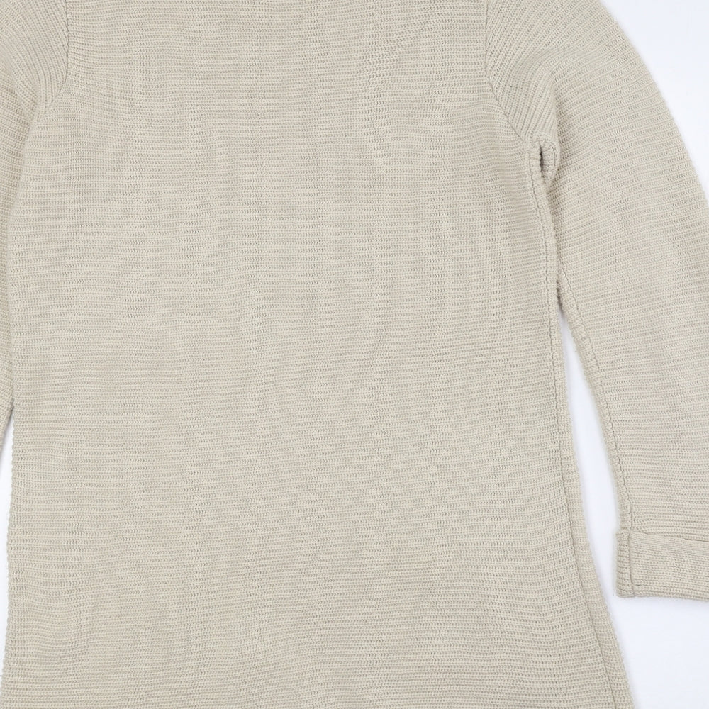 BHS Womens Beige Acrylic Jumper Dress Size 16 Roll Neck Button