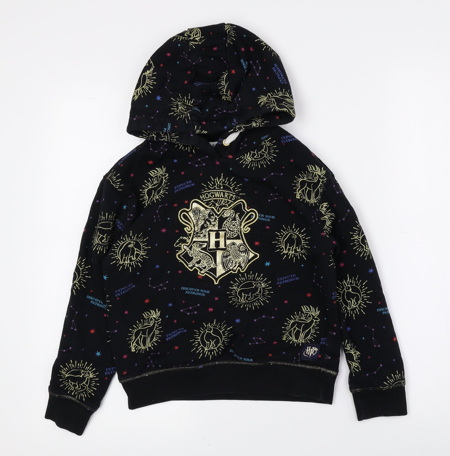 Marks and Spencer Girls Multicoloured Geometric Cotton Pullover Hoodie Size 8-9 Years - Hogwarts