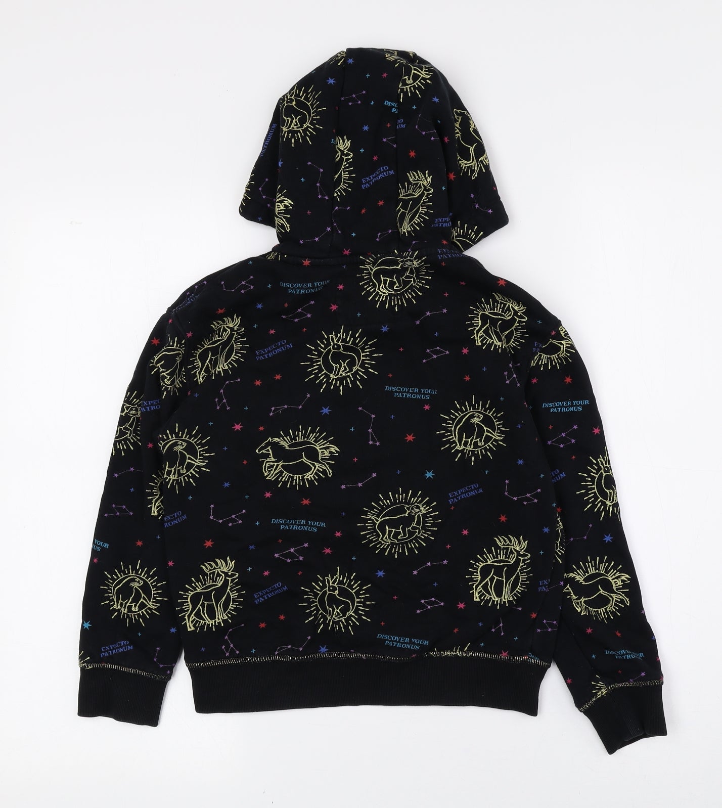 Marks and Spencer Girls Multicoloured Geometric Cotton Pullover Hoodie Size 8-9 Years - Hogwarts