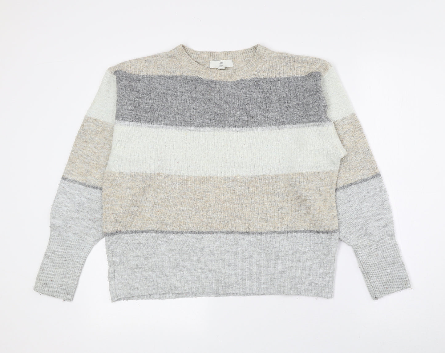 H&M Womens Multicoloured Crew Neck Striped Acrylic Pullover Jumper Size S