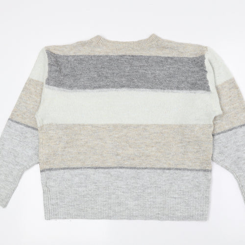 H&M Womens Multicoloured Crew Neck Striped Acrylic Pullover Jumper Size S