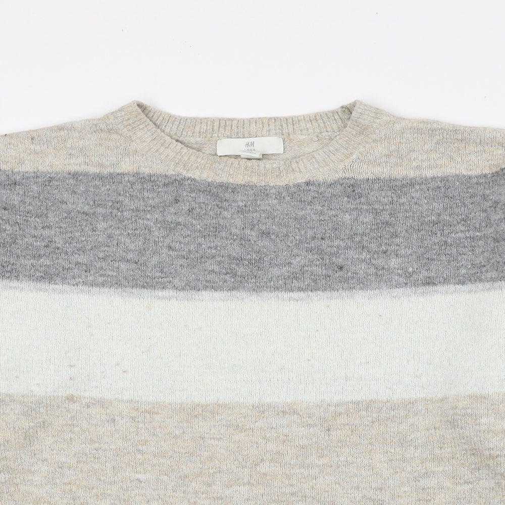 H&M Womens Multicoloured Crew Neck Striped Acrylic Pullover Jumper Size S