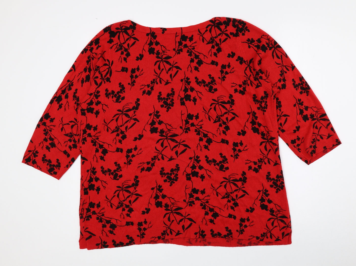 Papaya Womens Red Floral Acrylic Basic T-Shirt Size 20 Boat Neck