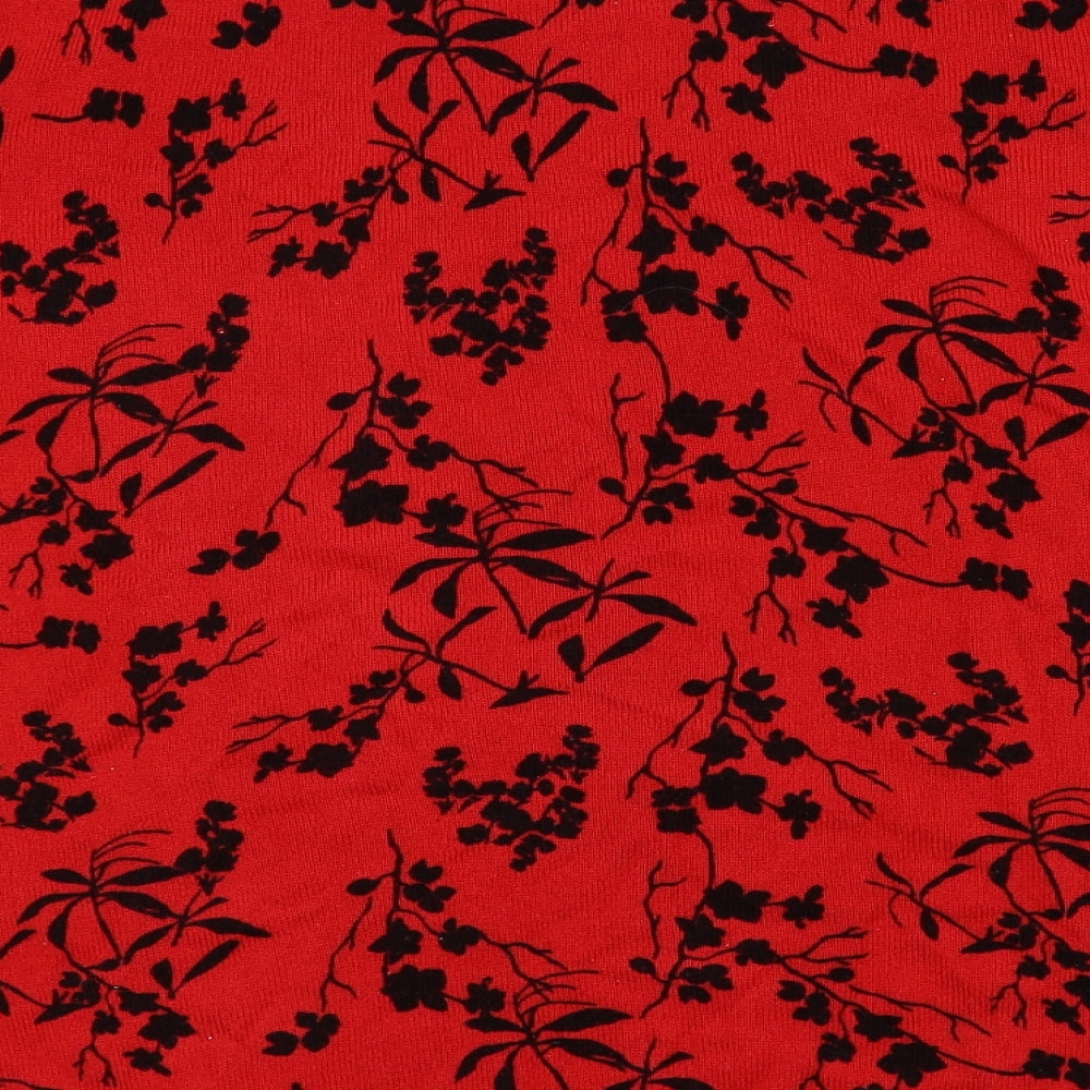 Papaya Womens Red Floral Acrylic Basic T-Shirt Size 20 Boat Neck