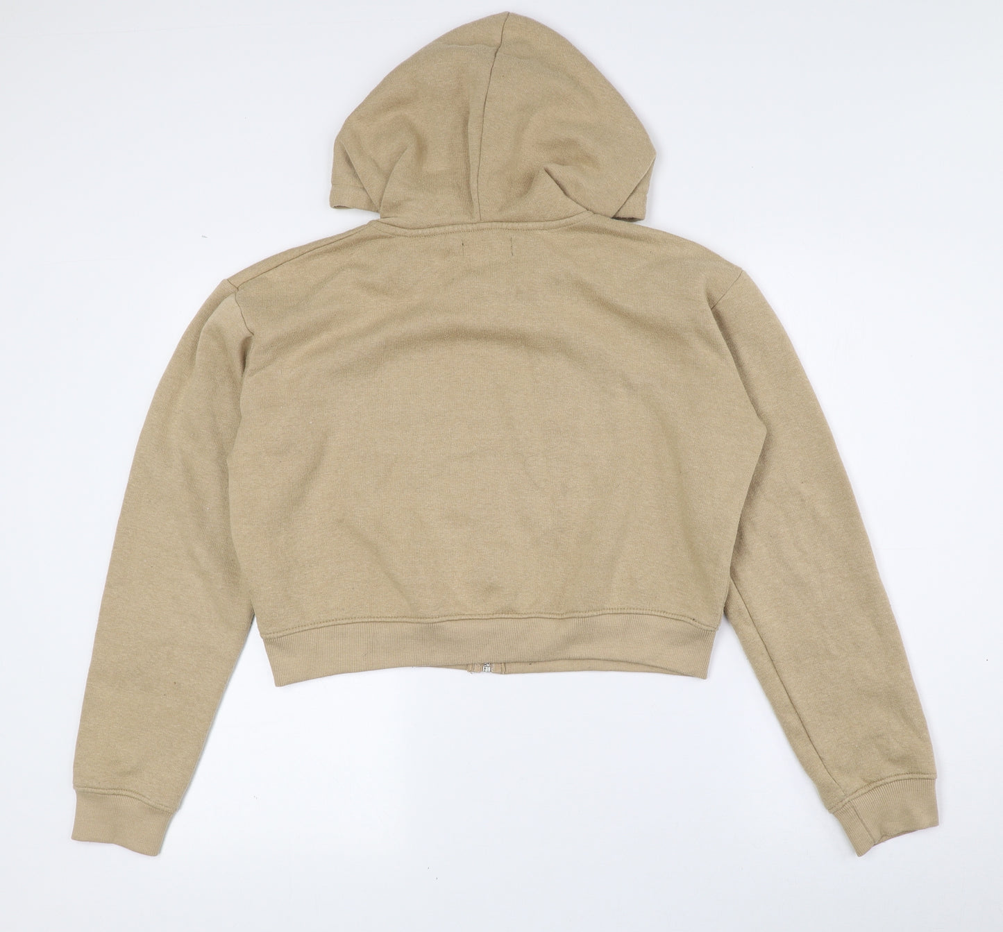 PRETTYLITTLETHING Womens Brown Cotton Pullover Hoodie Size L Drawstring - Cropped