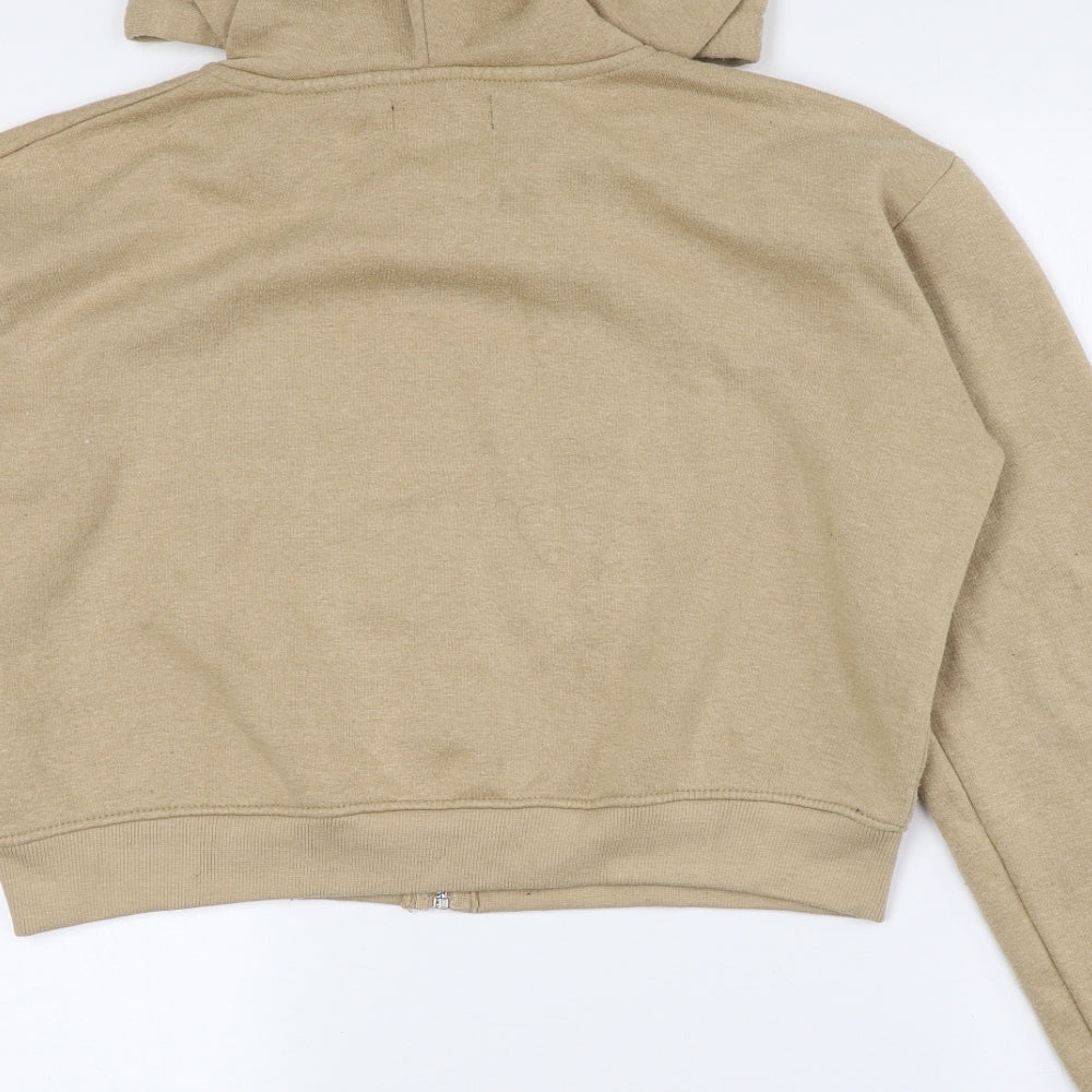 PRETTYLITTLETHING Womens Brown Cotton Pullover Hoodie Size L Drawstring - Cropped